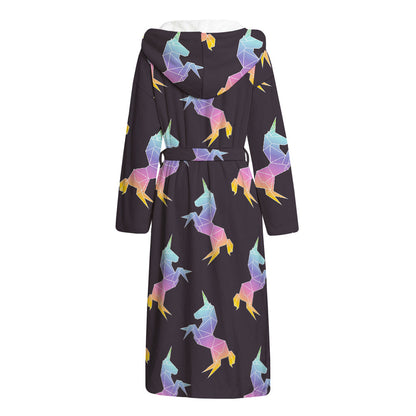 Rainbow Origami Unicorn Pattern Print Hooded Bathrobe