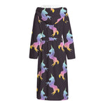 Rainbow Origami Unicorn Pattern Print Hooded Bathrobe