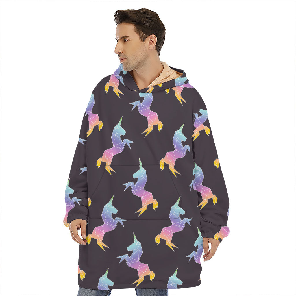 Rainbow Origami Unicorn Pattern Print Hoodie Blanket