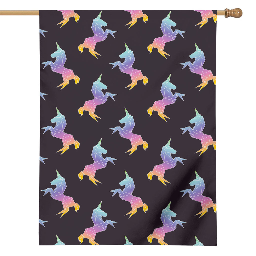 Rainbow Origami Unicorn Pattern Print House Flag