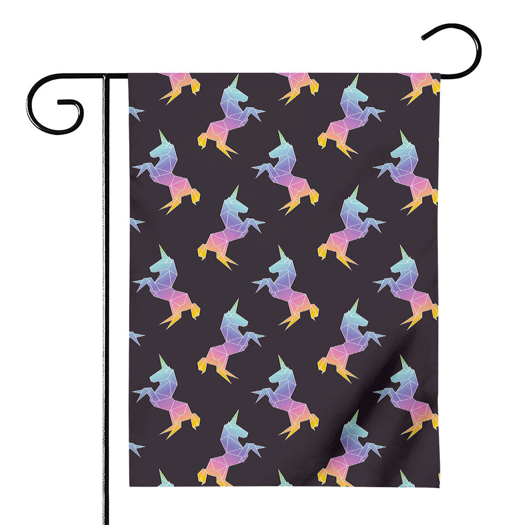 Rainbow Origami Unicorn Pattern Print House Flag