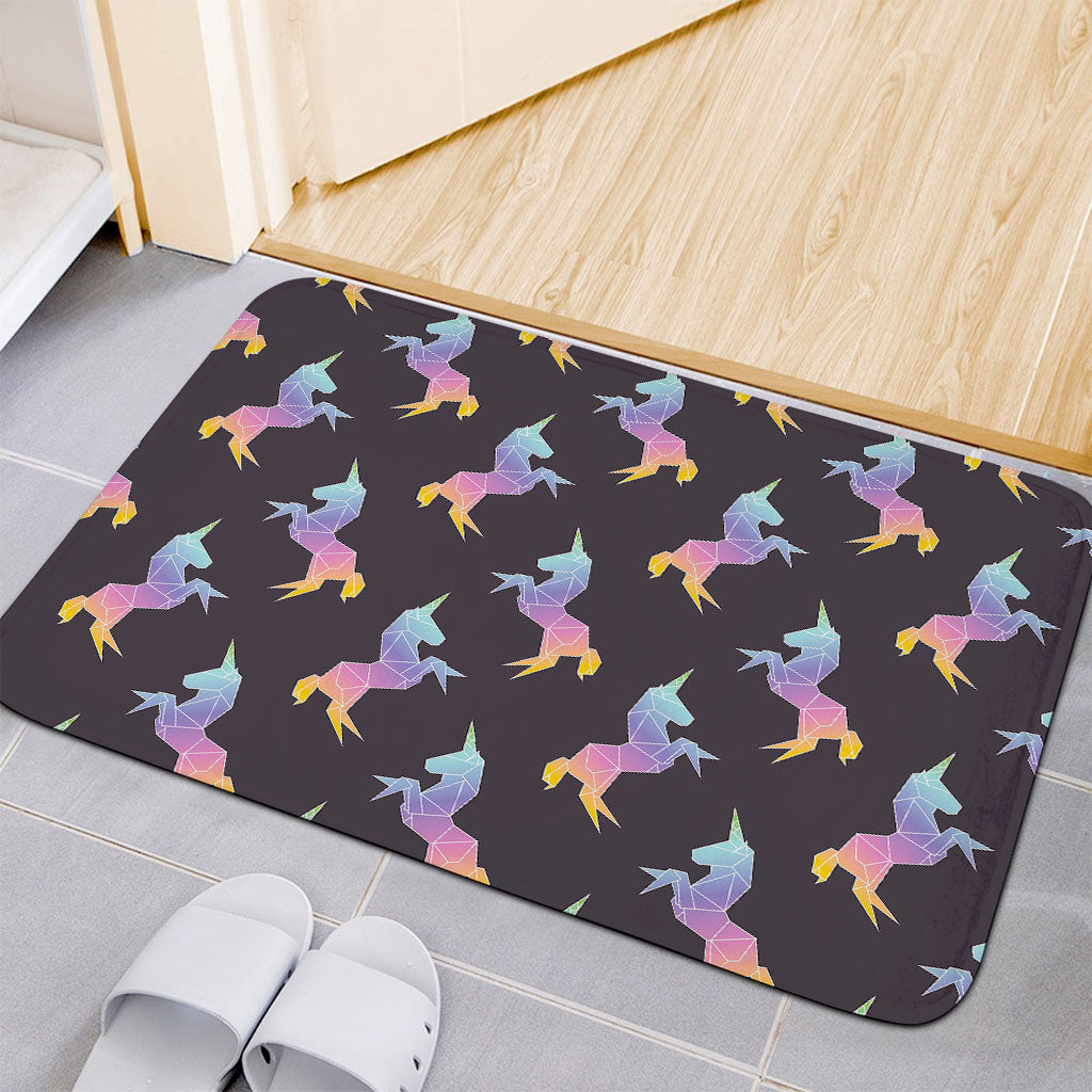 Rainbow Origami Unicorn Pattern Print Indoor Door Mat