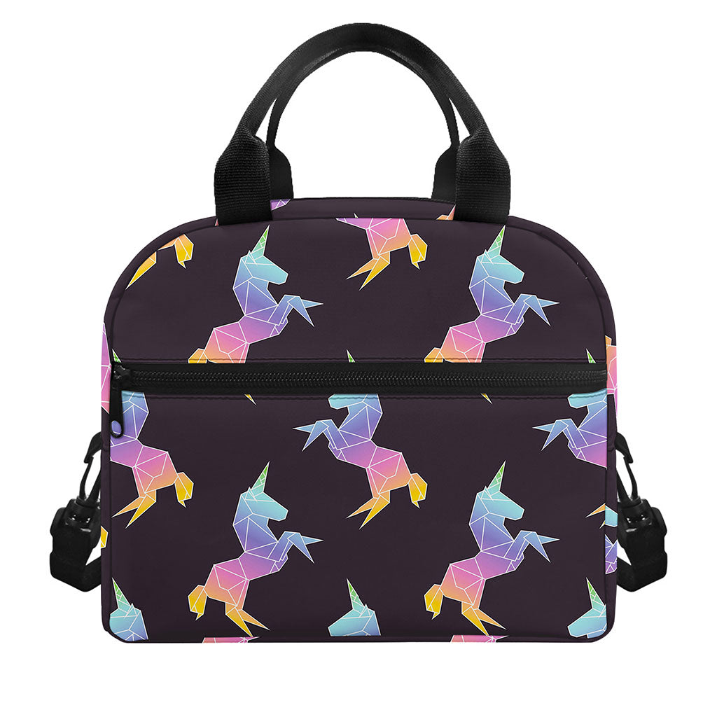 Rainbow Origami Unicorn Pattern Print Insulated Lunch Bag