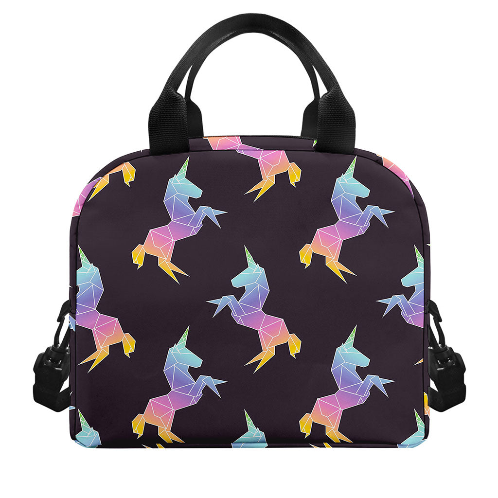 Rainbow Origami Unicorn Pattern Print Insulated Lunch Bag