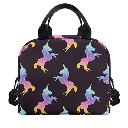 Rainbow Origami Unicorn Pattern Print Insulated Lunch Bag