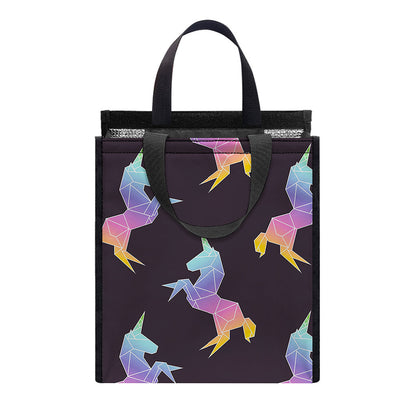 Rainbow Origami Unicorn Pattern Print Insulated Lunch Tote