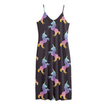 Rainbow Origami Unicorn Pattern Print Jersey Midi Cami Dress