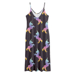 Rainbow Origami Unicorn Pattern Print Jersey Midi Cami Dress