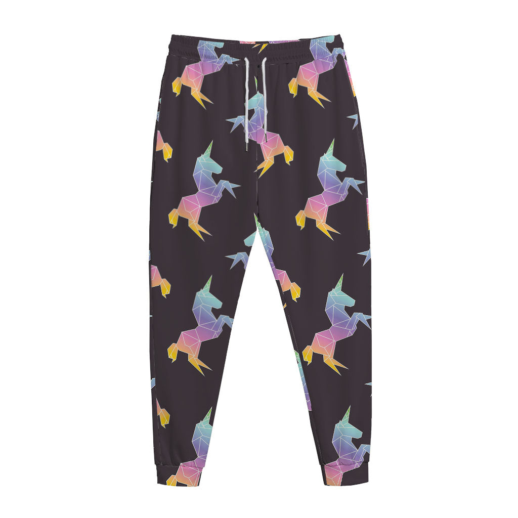 Rainbow Origami Unicorn Pattern Print Jogger Pants