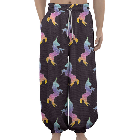 Rainbow Origami Unicorn Pattern Print Lantern Pants