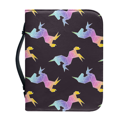 Rainbow Origami Unicorn Pattern Print Leather Bible Cover