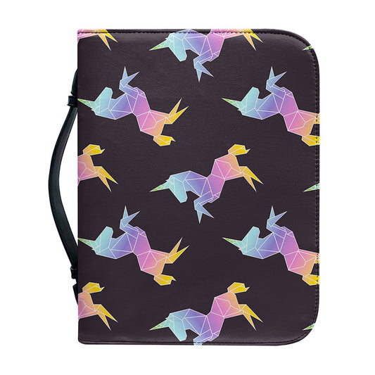 Rainbow Origami Unicorn Pattern Print Leather Bible Cover
