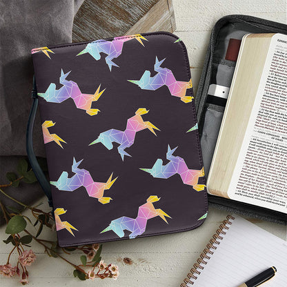 Rainbow Origami Unicorn Pattern Print Leather Bible Cover
