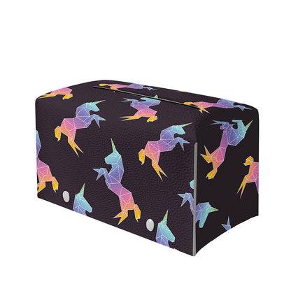 Rainbow Origami Unicorn Pattern Print Leather Tissue Box Cover