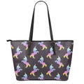 Rainbow Origami Unicorn Pattern Print Leather Tote Bag With Zipper