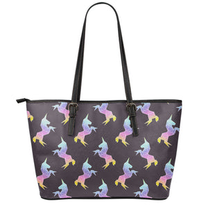 Rainbow Origami Unicorn Pattern Print Leather Tote Bag