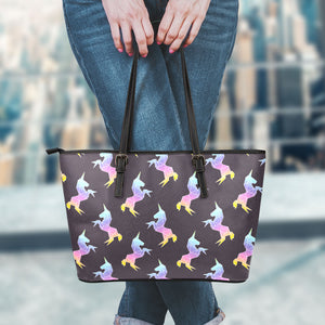 Rainbow Origami Unicorn Pattern Print Leather Tote Bag