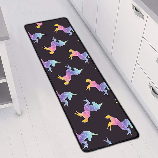 Rainbow Origami Unicorn Pattern Print Long Kitchen Mat