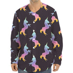 Rainbow Origami Unicorn Pattern Print Long Sleeve Baseball Jersey
