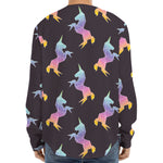 Rainbow Origami Unicorn Pattern Print Long Sleeve Baseball Jersey