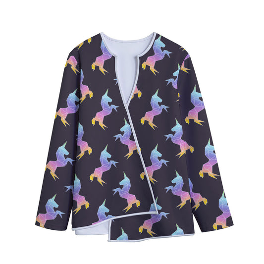Rainbow Origami Unicorn Pattern Print Long Sleeve Short Coat