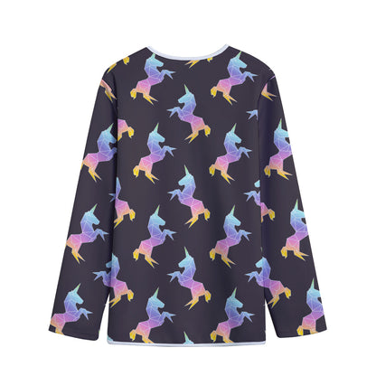 Rainbow Origami Unicorn Pattern Print Long Sleeve Short Coat