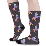 Rainbow Origami Unicorn Pattern Print Long Socks