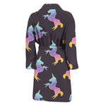 Rainbow Origami Unicorn Pattern Print Men's Bathrobe