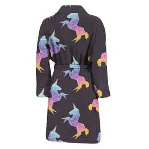 Rainbow Origami Unicorn Pattern Print Men's Bathrobe