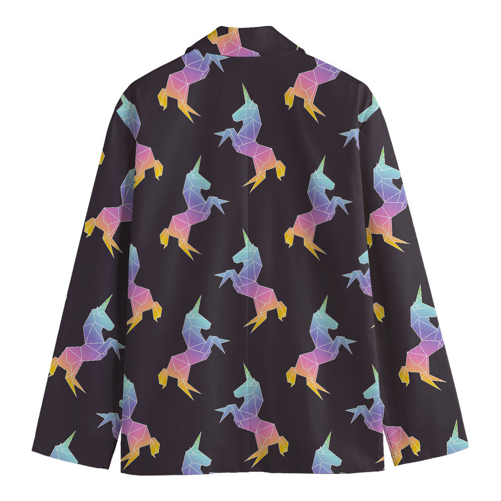 Rainbow Origami Unicorn Pattern Print Men's Blazer