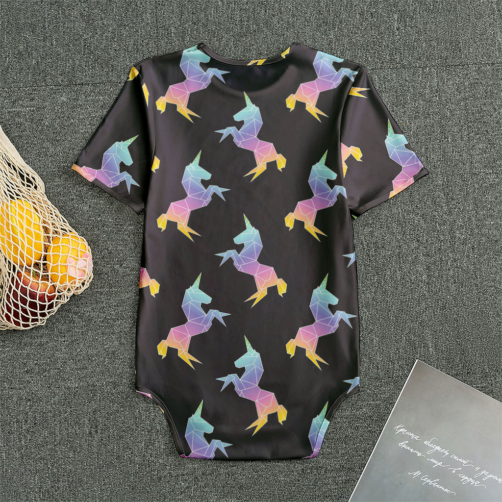 Rainbow Origami Unicorn Pattern Print Men's Bodysuit