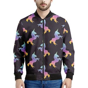 Rainbow Origami Unicorn Pattern Print Men's Bomber Jacket