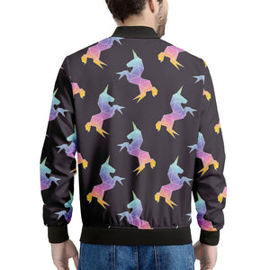 Rainbow Origami Unicorn Pattern Print Men's Bomber Jacket