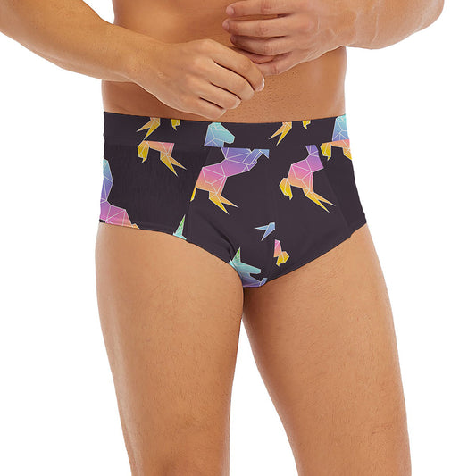 Rainbow Origami Unicorn Pattern Print Men's Briefs