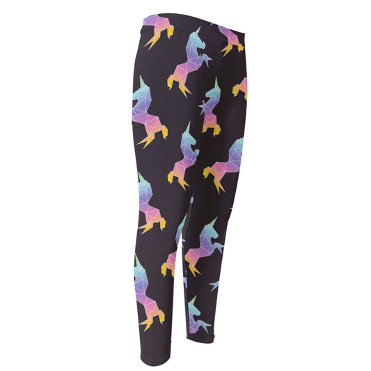 Rainbow Origami Unicorn Pattern Print Men's Compression Pants