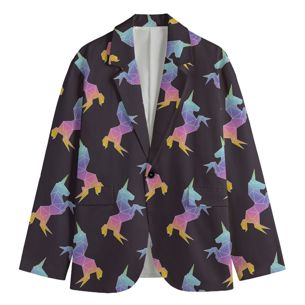 Rainbow Origami Unicorn Pattern Print Men's Cotton Blazer