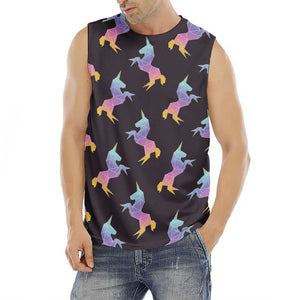 Rainbow Origami Unicorn Pattern Print Men's Fitness Tank Top