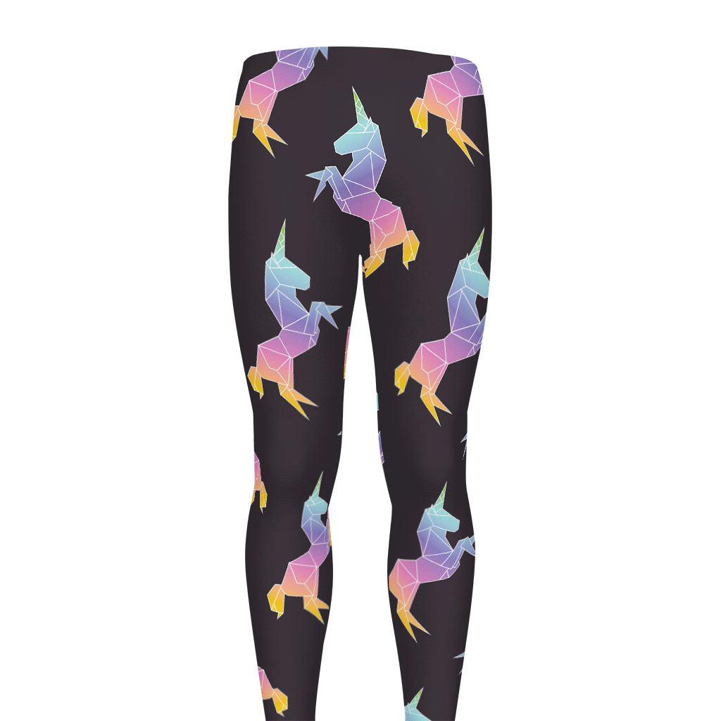 Rainbow Origami Unicorn Pattern Print Men's leggings