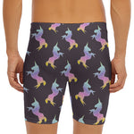Rainbow Origami Unicorn Pattern Print Men's Long Boxer Briefs