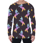 Rainbow Origami Unicorn Pattern Print Men's Long Sleeve T-Shirt