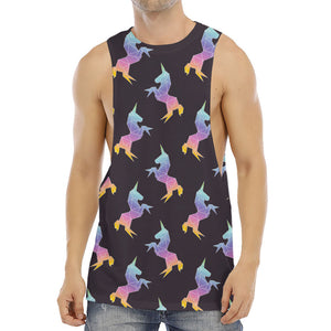 Rainbow Origami Unicorn Pattern Print Men's Muscle Tank Top