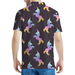 Rainbow Origami Unicorn Pattern Print Men's Polo Shirt