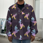 Rainbow Origami Unicorn Pattern Print Men's Shirt Jacket