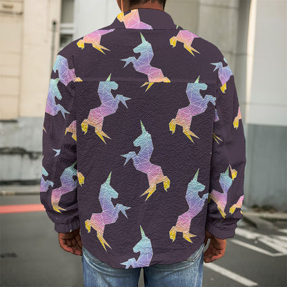Rainbow Origami Unicorn Pattern Print Men's Shirt Jacket