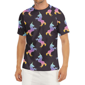 Rainbow Origami Unicorn Pattern Print Men's Short Sleeve Rash Guard