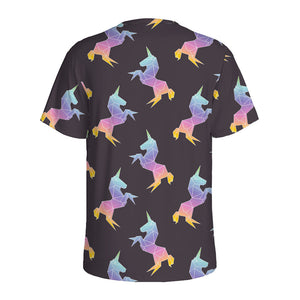 Rainbow Origami Unicorn Pattern Print Men's Sports T-Shirt