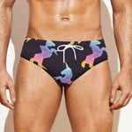 Rainbow Origami Unicorn Pattern Print Men's Swim Briefs