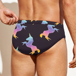 Rainbow Origami Unicorn Pattern Print Men's Swim Briefs