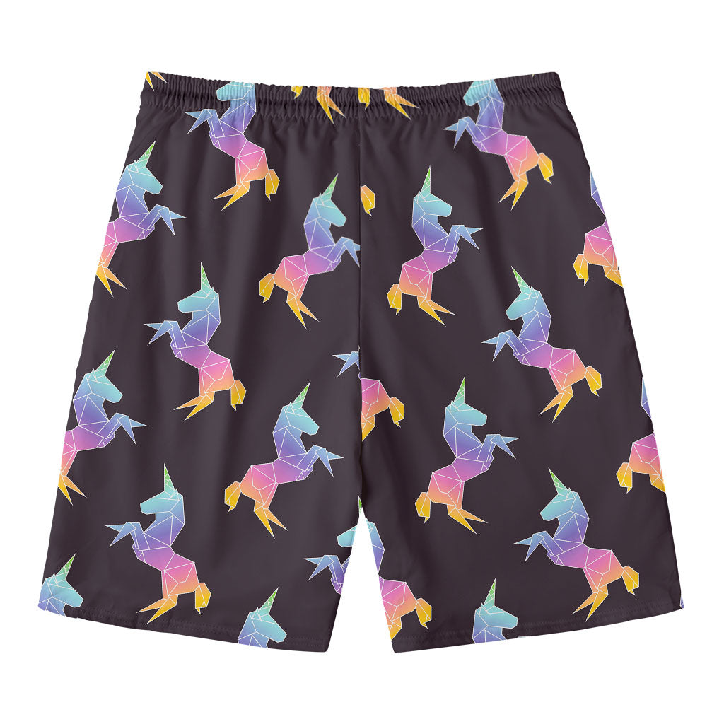 Rainbow Origami Unicorn Pattern Print Men's Swim Trunks