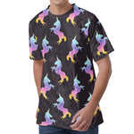 Rainbow Origami Unicorn Pattern Print Men's Velvet T-Shirt